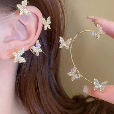 Clips d'oreilles papillon style coréen sans piercing pour femmes, boucles d'oreilles clips scintillantes, bijoux pour mariage, fête, cadeaux or