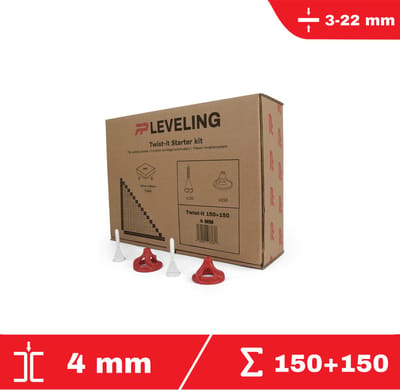 Twist-it Starter kit 4 mm - 150 schroef clips + 150 twisters - 3-22 mm tegel dikte - Leveling systeem voor terras tegels - PRO