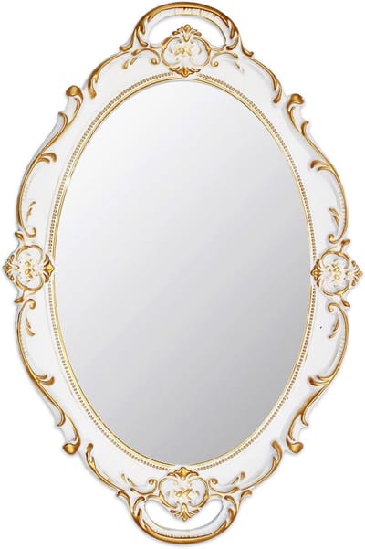 Ovale Antieke Decoratieve Wandspiegel 37 x 25 cm - Vintage Hanging Mirror (Wit)