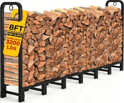Brandhout Rek - Hout Opslag - Buiten Haard - Roestbestendig Staal - 2.4 Meter - Zwart
