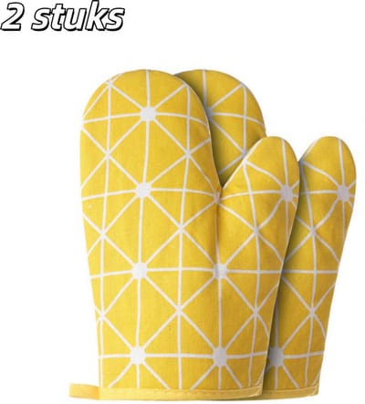 2 stuks - Ovenwanten - Hittebestendige handschoenen - Hittebestendige pannenlappen - Isolatie voor oven en heteluchtfriteuse - Geschikt voor koken, bakken en barbecueën - Geel