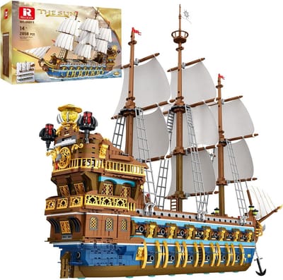 Bouwstenen Schip - Scheepsmodel Bouwpakket - Hobby & Decoratie - Gedetailleerd Ontwerp - 43 cm Lengte - Multicolor
