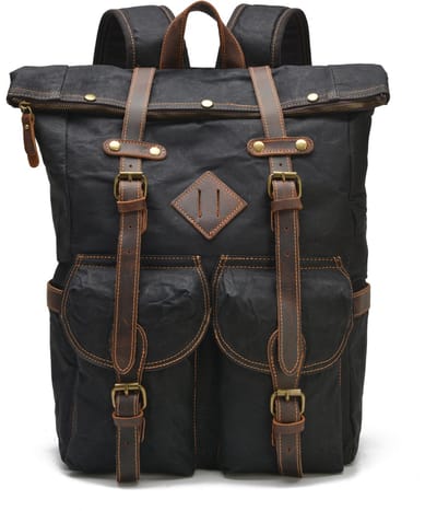 DE LAMASSU® Vintage Canvas Rugzak 45 cm – Unisex Laptop Rugtas 25L – Gewaxed Canvas met Echt Leer – Waterafstotend