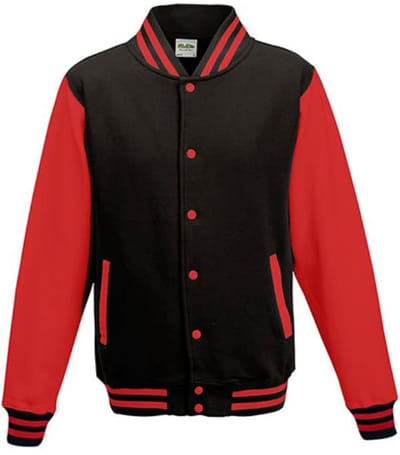 Just Hoods - Varsity Jacket - Jet Black/Fire Red maat L