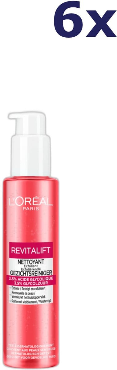 6x L'Oréal Revitalift Exfolierende Reiniginsgel met Glycolzuur 150 ml
