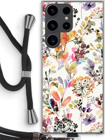 Hoesje met koord geschikt voor Samsung Galaxy S23 Ultra hoesje met Koord - Wilde grassen - Telefoonhoesje met Zwart Koord - Bescherming aan alle Kanten en Over de Schermrand