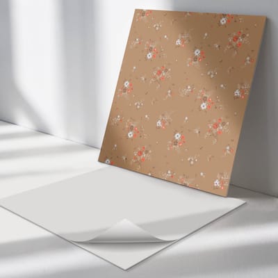 Wallfluent Vinyl Tegels - Bloemenpatroon op de Achtergrond Zelfklevende Vinyltegels - 30 cm x 30 cm - Bruin Vinyl Tegels - Verpakking van 9 stuks - Vierkant PVC Tegels - Bloemen En Planten Plaktegels - Vloer Tegels PVC - Plaktegels Keuken en Badkamer