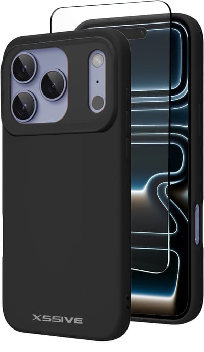 Hoesje + Screenprotector geschikt voor iPhone Pro - Siliconen Hoesje met Beschermglas - Zwart