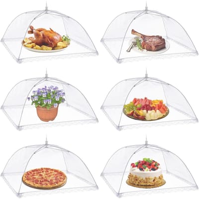 GELLDG Opvouwbare voedselhoes - 6 Stuks - Pop-up Vliegenkap voor Voedsel - 43x43cm - Geschikt voor Picknick, Barbecue, Buffet en Camping - Polyester - Complete Set Bescherming Tegen Insecten