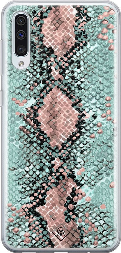 Casimoda® hoesje - Geschikt voor Samsung A70 - Slangenprint pastel mint - Backcover - Siliconen/TPU - Mint
