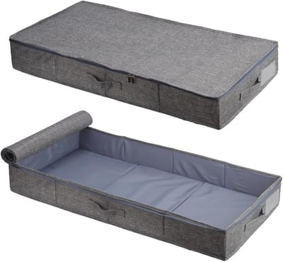 2 stuks opbergdozen voor onder het bed, 85 x 40 x 12 cm, grijs, opvouwbare onderbedcommode van stof, bedlade voor kleding en beddengoed