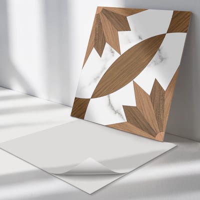 Wallfluent Vinyl Tegels - Geometrisch Patroon met Hout Wand PVC Tegels - 30 cm x 30 cm - Bruin Vinyl Tegels - Verpakking van 9 stuks - Vierkant PVC Tegels - Texturen Plaktegels - Vinyl Vloer Tegels - Plaktegels Keuken en Badkamer