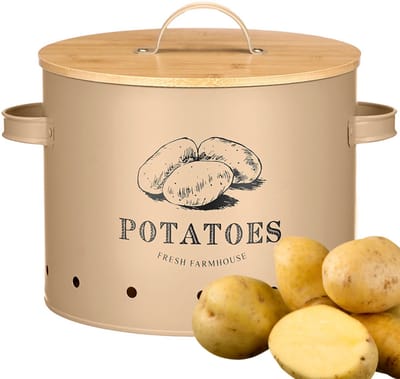 OTIX Aardappelbak - Beige - Aardappel - Voorraadpot - Bewaarpot - met Deksel - Bamboe - Vooraadpotten - Metaal - VIRGO