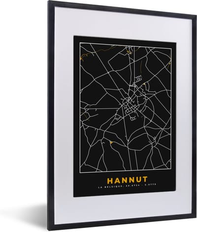 Fotolijst incl. Poster - Kaart - Hannut - Goud - Stadskaart - Plattegrond - 30x40 cm - Posterlijst