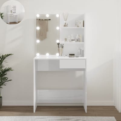 Kaptafel met spiegel en verlichting - Make up tafel - Make up - Toilettafel -Met lades - 74,5 x 40 x 141 cm - Hoogglans Wit