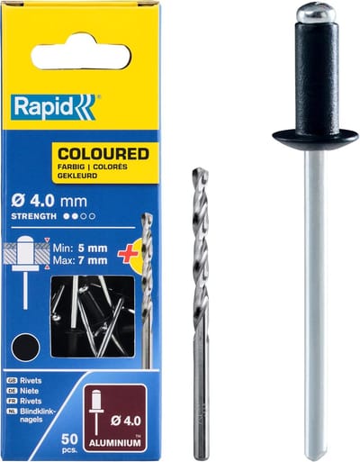 50 Zwarte Blindklinknagels 4x10mm Inclusief Boortje