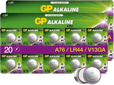 GP Extra LR44 batterij - 20 stuks knoopcel alkaline 1,5V | Batterijen LR44 (compatibel met V13GA, AG13, A76, L1154F, LR 44)