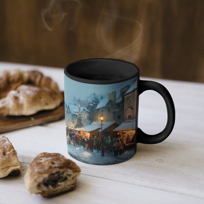 Magische Mok - Foto op Warmte Mokken - Koffiemok - Winterkermis - Dorp - Kleurrijk - Magic Mok - Beker - 350 ML - Theemok