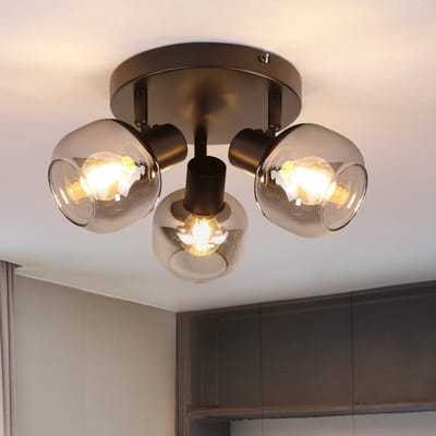 NETTLIFE Opbouwspot - E14 - Deco Plafondspot - rond - 3 Lichts - zwart - 350°Draaibaar Plafondspot - met glazen Lampkap - 25W - Ø 19cm-excl. lichtbron