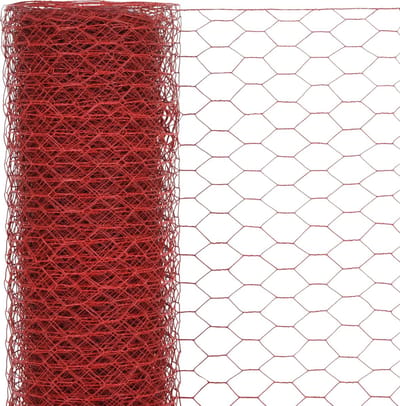 Kippengaas op Rol - 25 x 1 Meter - Rood - Zeskantgaas - PVC-Gecoat Staal - Maaswijdte 13 mm - Volièregaas & Afrastering voor Dieren en Tuin