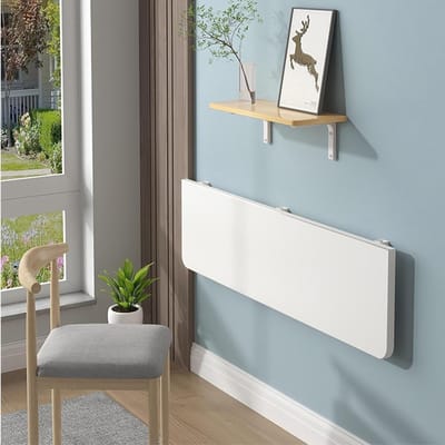 Inklapbaar bureau - Wandtafel - Ruimte besparen - Installatie zonder boren - 80 x 50 cm - Houtkleur