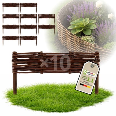 Floranica Set van 10 Bedrand van wilgenhout 10 cm x 40 cm Wilgenhek insteekhekwerk Tuinafscheiding van wilg Wilgenvlechtwerk Tuinhek Gazonrand Palissade van wilgentenen