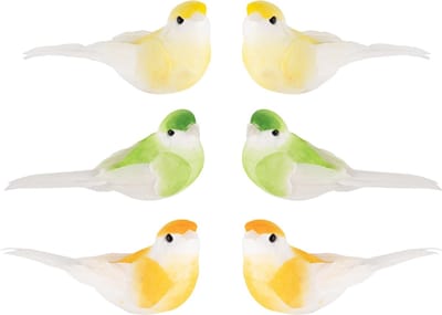 Dekoratief | Clip m/vogeltje, geel/groen/oranje, PVC, 10x4x5cm, set van 3 stuks | A240188