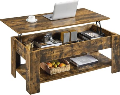 Verstelbare Salontafel met Opbergruimte en Plank - Hout voor Woonkamer en Kantoor