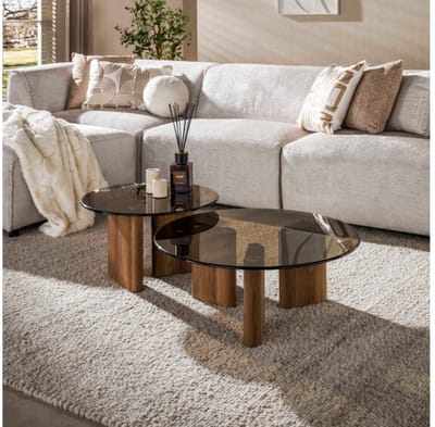 Salontafel Tinto rond set van 2 - Brons glas