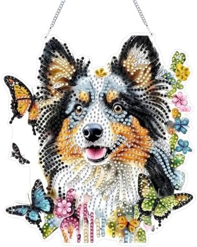 PromoHome 5D Diamant Schilderij Hanger Kit - Hond Motief DIY Diamant Suncatcher Ambachtelijke Set met Ketting voor Raam en Tuin Decoratie - Creatieve Activiteit voor Kinderen en Volwassenen
