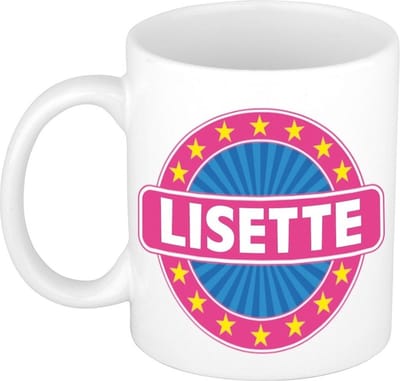Bellatio Decorations - Lisette voornaam - koffiemok - beker - wit/roze - 300 ml - Cadeau - Dames - Collega - Moederdag - Verjaardag
