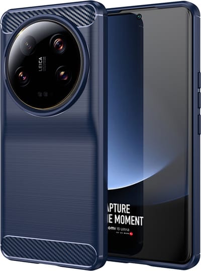 MobyDefend Hoesje - Geschikt voor Xiaomi 13 Ultra - TPU Backcover - Geborstelde Metaal & Carbon-Look - Blauw