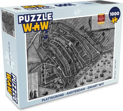 Puzzel Plattegrond - Amsterdam - Zwart wit - Legpuzzel - Puzzel 1000 stukjes volwassenen - Stadskaart