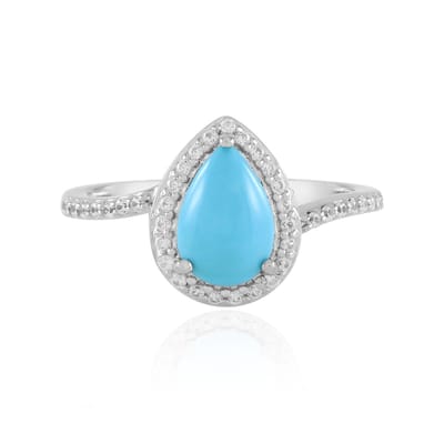 Cavill - Ring 925 Sterling Zilver - Platina Verguld - Sleeping Beauty Turkoois 1,03 ct Druppelvormig - 37 Zirkonia - Modern Elegant Turkoois Sieraad