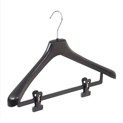 De Kledinghanger Gigant - Mantelhanger - Kostuumhanger - Jassenhanger - Volwassenen - LX45 - 50 Stuks - Kunststof - Zwart - Gebogen Model - Schouderverbreding 4,2 cm - Anti-slip Knijpers - 45 cm - Kledinghanger - Kleerhanger - LX-Serie