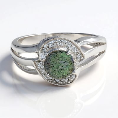 Cavill - 925 Sterling Zilveren Ring - Spectroliet 0,73 ct & Witte Topaas 0,06 ct - Modern Pavé Zetting - Elegante Damesring