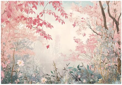 WALLARENA - Fotobehang - 150x105 cm - Roze bos natuur fototapet voor slaapkamer en salon, vliesbehang