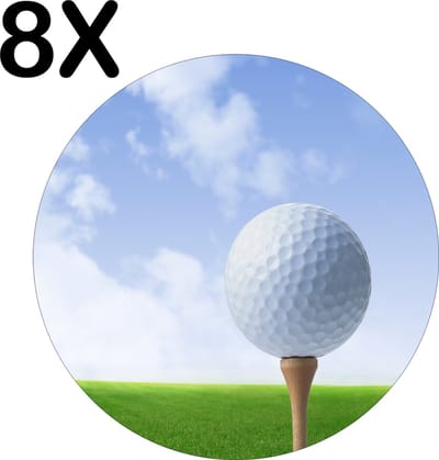 Luxe Ronde Placemat - Golfbal Ligt Klaar op het Gras - Set van 8 Placemats - 50x50 cm - 2 mm dik Vinyl - Anti Slip - Afneembaar