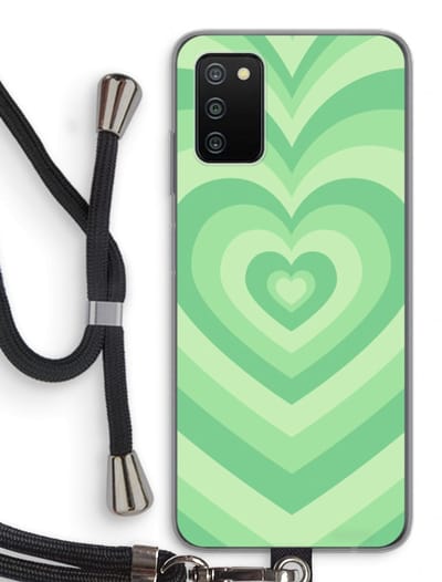 Case Company® - Hoesje met koord geschikt voor Samsung Galaxy A03S hoesje met Koord - Hart Groen - Telefoonhoesje met Zwart Koord - Bescherming aan alle Kanten en Over de Schermrand