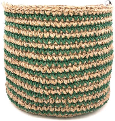 Luna-Leena duurzame mand van jute & katoen - groen met jute - H18x24øcm - hand gehaakt in Nepal - opberger - kamerdecoratie - basket