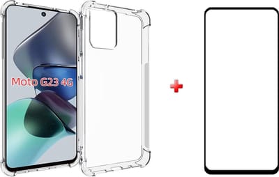 Silicone transparant shockproof gel hoesje Motorola Moto G13 / G23 / G53 met full cover glas screenprotector