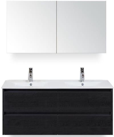 Dante Badmeubelset 120 cm - Black Oak - Keramische Wastafel Wit Enjoy met Spiegelkast