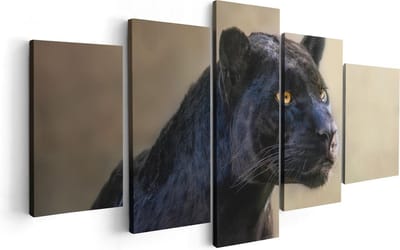 Artaza Canvas Schilderij Vijfluik Zwarte Panter Met Oranje Ogen - 100x50 - Foto Op Canvas - Canvas Print