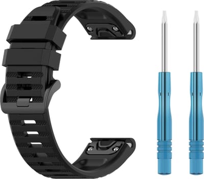 Siliconen bandje - geschikt voor Garmin Fenix 5 / 5 Plus / 6 / 6 Pro / 7 / 7 Pro / 8 (47 mm) / E (47 mm) / Epix (Pro) (2) 47 mm / Quatix 5 / 6 / 7 / 7 Pro / Approach S60 / S62 / S70 47 mm / MARQ / D2 Delta / D2 Mach 1 / Descent G1 - zwart