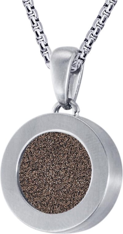 Quiges 12mm Mini Munt Hanger Zilverkleurig RVS Mat met Glitter Bruin Munt en Box Ketting Ankerketting 42-46cm