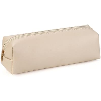 Trousse à crayons grande capacité en cuir PU Porte-papeterie coréen Étui à stylos Boîte de rangement Pochette à crayons zippée Fournitures scolaires pour étudiants blanc