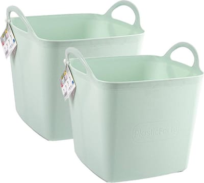 Plasticforte Kuip/emmer/wasmand - 2x - flexibel - lichtgroen - 43 liter - vierkant - kunststof - 40 x 40 x 44 cm