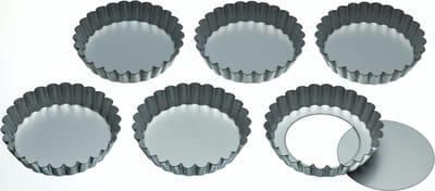 KitchenCraft 10 cm Mini Bakvormpjes met Losse Bodem - Roestvrij Staal Set van 6