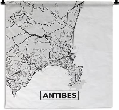 Wandkleed - Wanddoek - Kaart - Stadskaart - Antibes - Plattegrond - Frankrijk - 180x180 cm - Wandtapijt