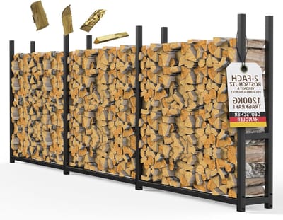 Brandhoutrek Buiten - Houtopslag Rek - Hout Opslaan - Verzinkt Gepoedercoat - 130 cm Breed - Zwart